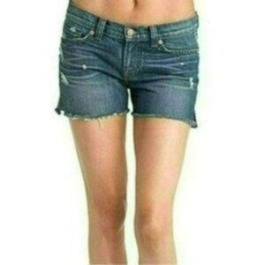J Brand Rio Women's Size 27 Blue Cotton Denim Mid Rise Cutoff Distressed Shorts